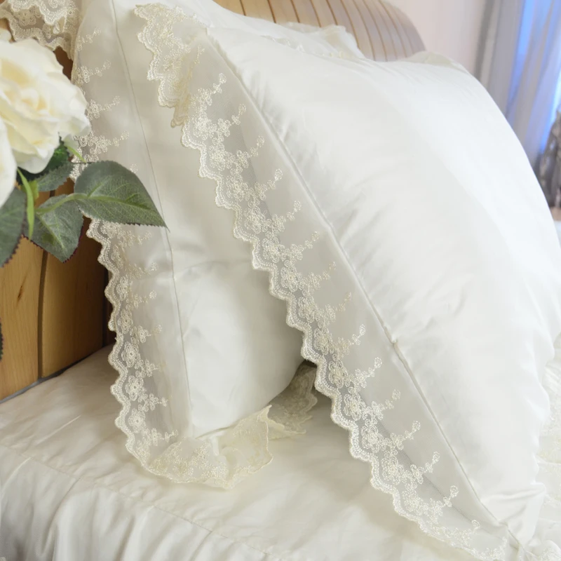 

100% cotton Korean Style Pillow Cover with Lace Princess Bed Pillow Case elegant embroidered pillowcase no filler luxury