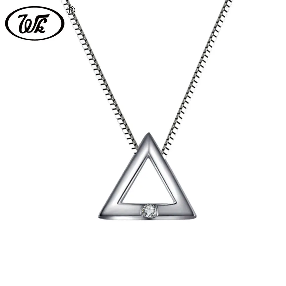 WK Real Pure 925 Sterling Silver Triangle Necklace For Women Ladies