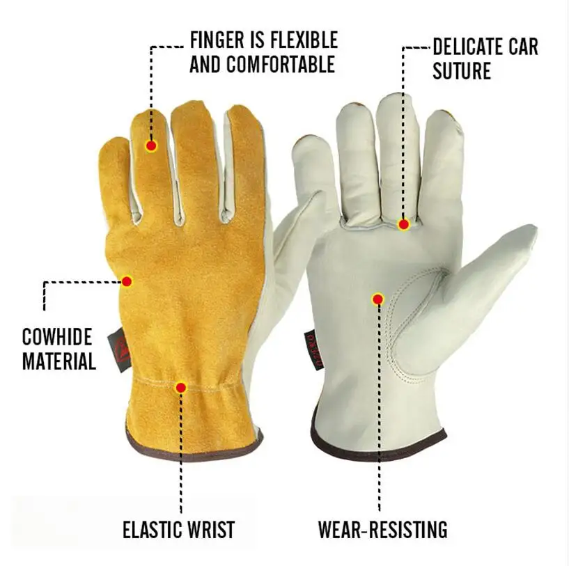 

Work Gloves Cowhide Leather Men Working Welding Gloves Safety Protective Garden Sports MOTO Wear-resisting Gloves 0007