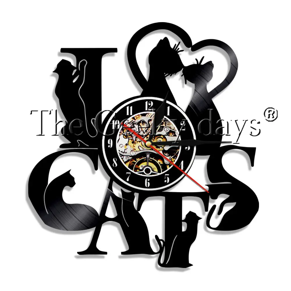 1 шт. I Love Cats Виниловая пластинка настенные часы современный дизайн креативные домашние украшения с животными настенные часы для любителей кошек G