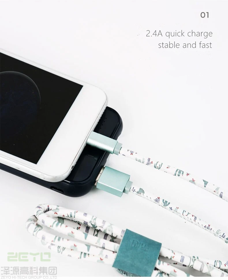 1m data transfer+fast charge cable,2.4A,stable and fast transfer,mini USB port and for iphone/ipad,unique design,multi-colors