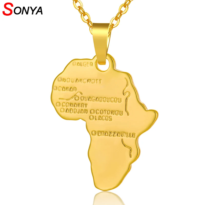 

SONYA Africa Map Pendant Necklace For Women/Men Silver/Gold Color Ethiopian Jewelry African Maps Hiphop Gift Dropshipping