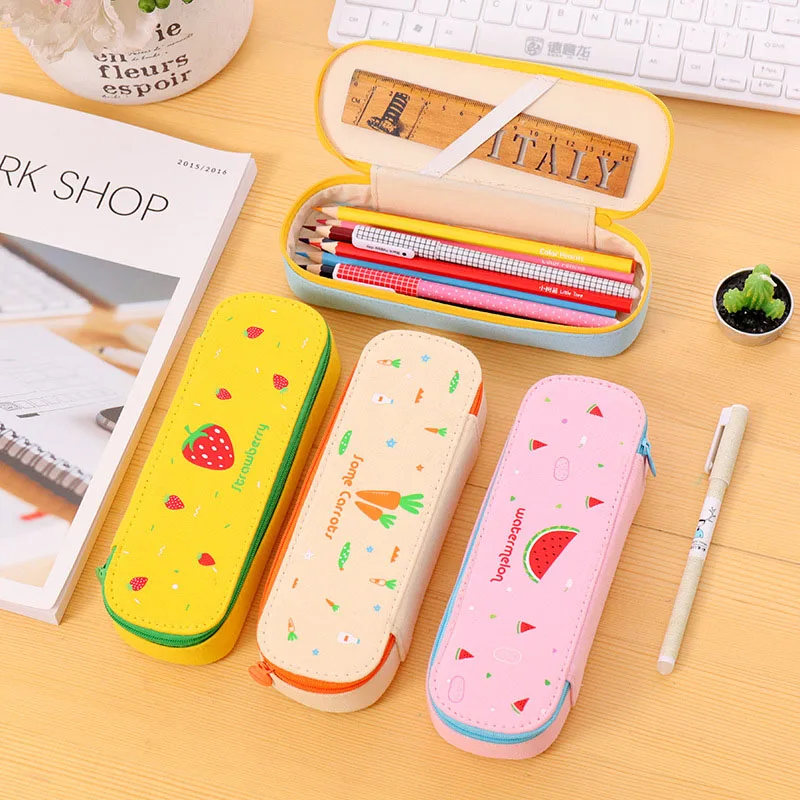 

1pc 4 Color Four Angles Fruit Print Zipper Pencil Case Pen Box Pencil Bag Student Gift Storage Stationery Office School Supply