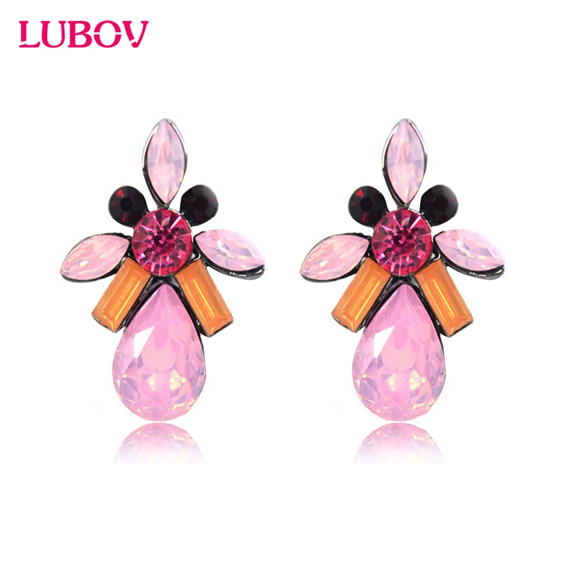 

2018 New Fashion Opal Stone Stud Earrings Women Elegant Crystal Earring Trendy Golden Earrings Women Jewelry 7 Colors
