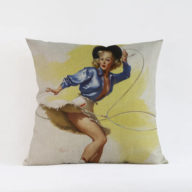 Модный сексуальный женский постер Pinup Girl чехол для подушки с принтом современный домашний декоративный чехол для подушки винтажная хлопковая льняная Автомобильная подушка