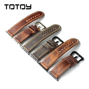 

TOTOY Handmade Italian Calfskin Watchbands,For Apple Watch Leather Watchbands, Iwatch1 2 3 Calfskin Strap 3 Retro Style Strap