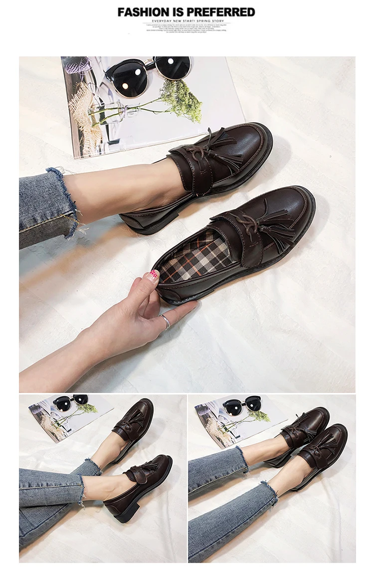 New Spring Party Shoes Women Oxfords Flat Slip-on Fashion Platform With Fringe British Style Shoes Round Toe Casual Shoes