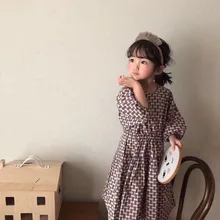 Хлопковое платье для девочек, модные детские Платья с цветочным принтом «три четверти»