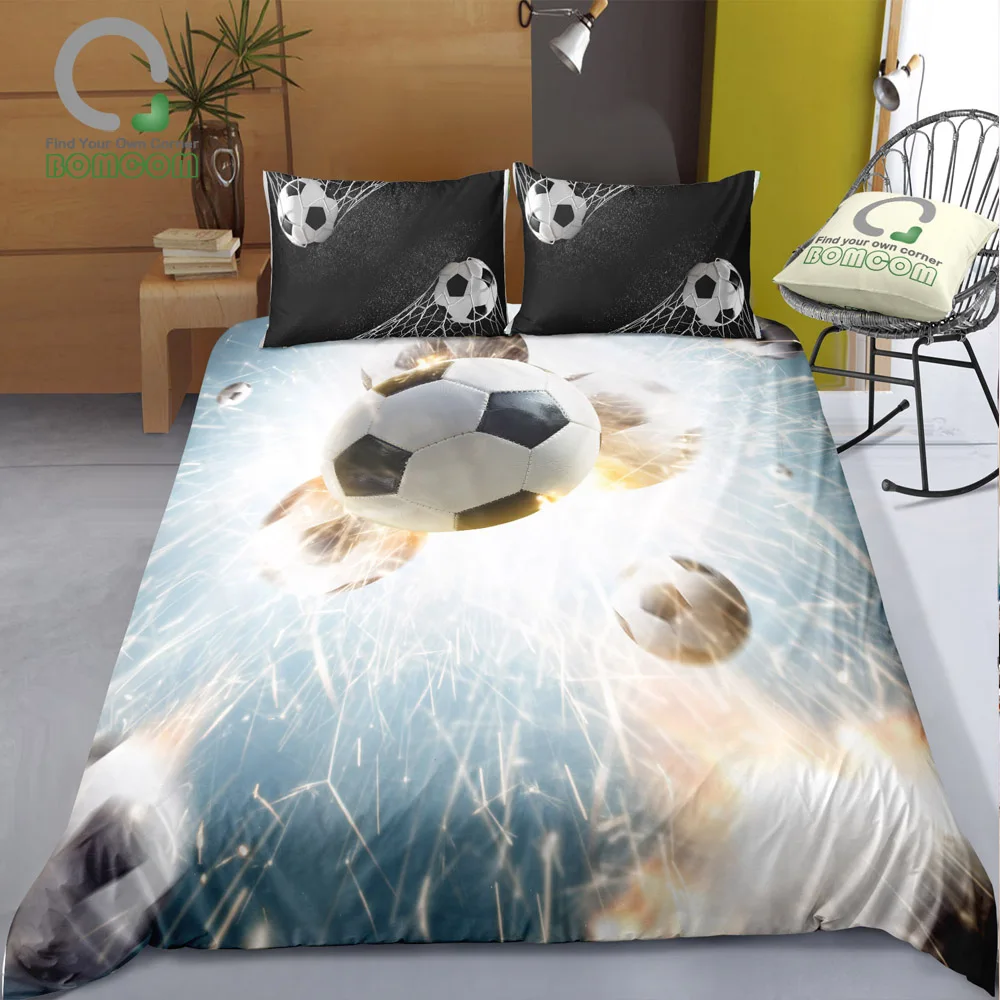 

BOMCOM 3D Digital Printing Duvet cover set soccer many football fly with spark ball in the net goal Bedding Set 100% Microfiber