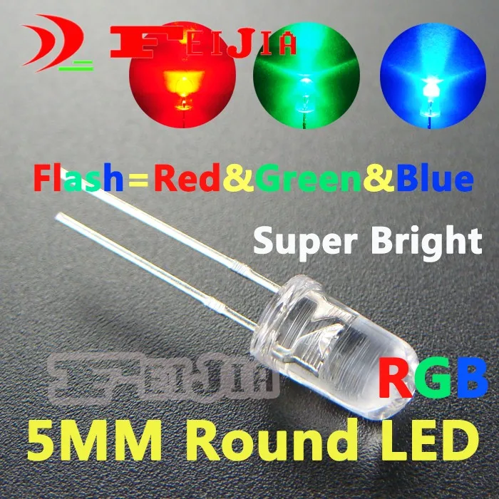 

200pcs/lot 5mm Round LED Diode Lndicator lights Super bright Flash Red & Green & Blue /RGB Flash 7 Colour Free Shipping