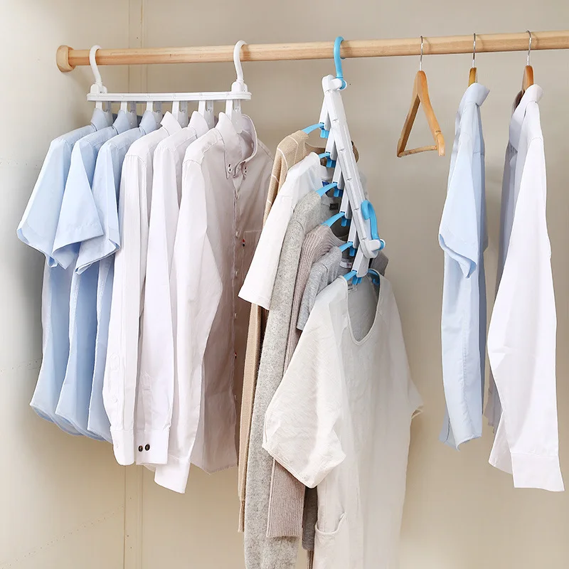 

1pcs Multi Functional Magic Hanger Plastic Folding Magic Changeable Storage Clothes Rack 6 In 1 Clothes Rack Telescopic