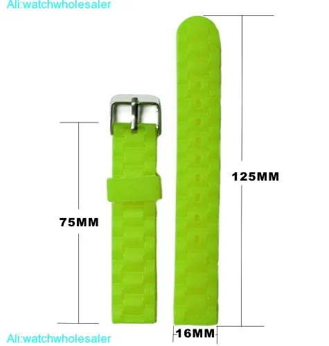 16mm Neon Green Color Silicone Jelly Rubber Unisex Watch Band Straps WB1060G16JB