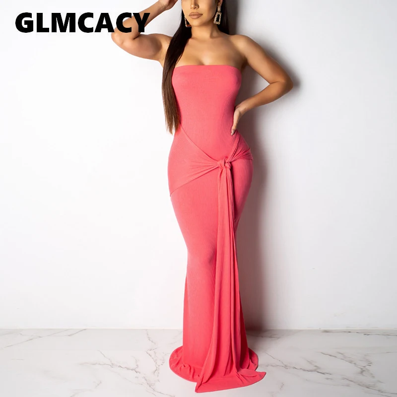 

Women Tube Mermaid Maxi Dress Solid Backless Strapless Floor Length Sexy Summer Formal Dress Gown Evening Party Long Vestidos
