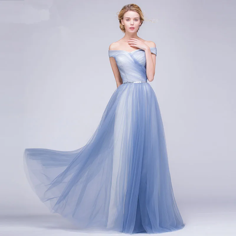 Lungo Tulle Off Spalla Abito Da Sera In Azzurro Lacci up Posteriore A Line  Donne Abito Formale|dress two|dress freedress barn dress - AliExpress