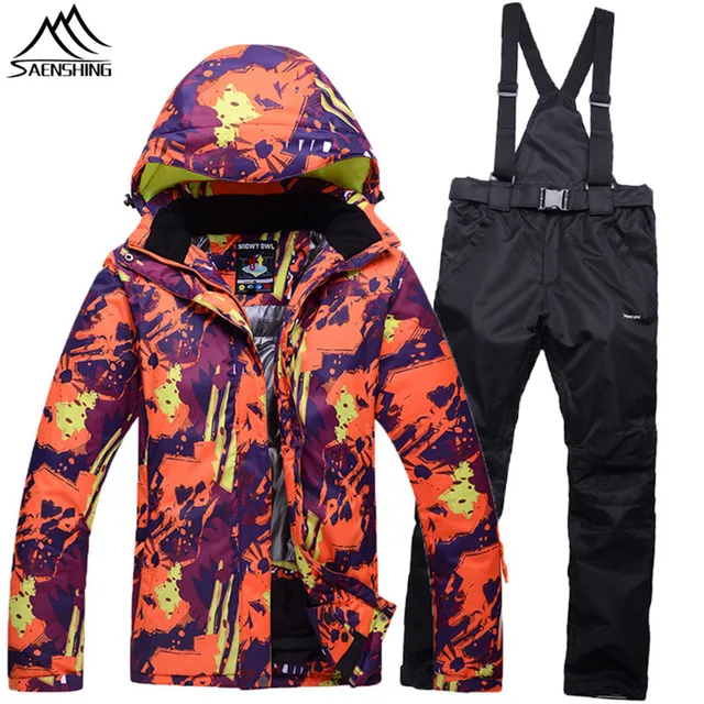 Saenshing Waterproof 10K Men Women's ski suit super warm snow jacket+snowboard pant unisex