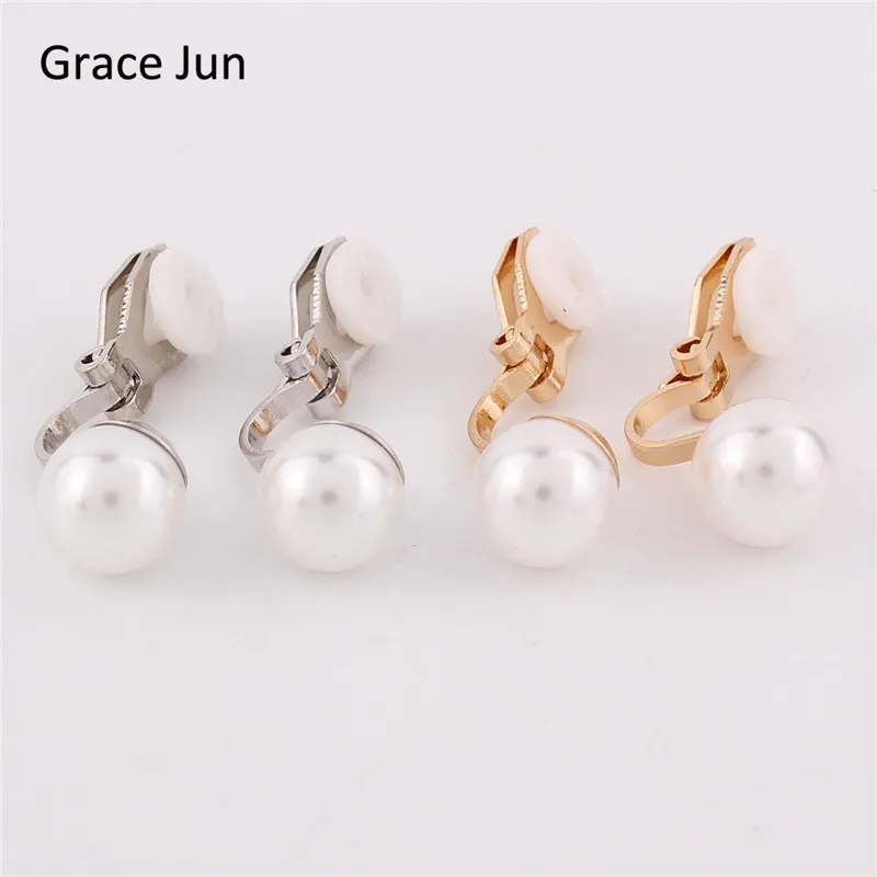 Grace Jun 4 colors New simulated pearl clip on earring no pierced for women wedding luxury bridal earring bijouterie 8mm&12mm Ear Clip Earrings Clip Earrings Ear Clip Ear Accessories