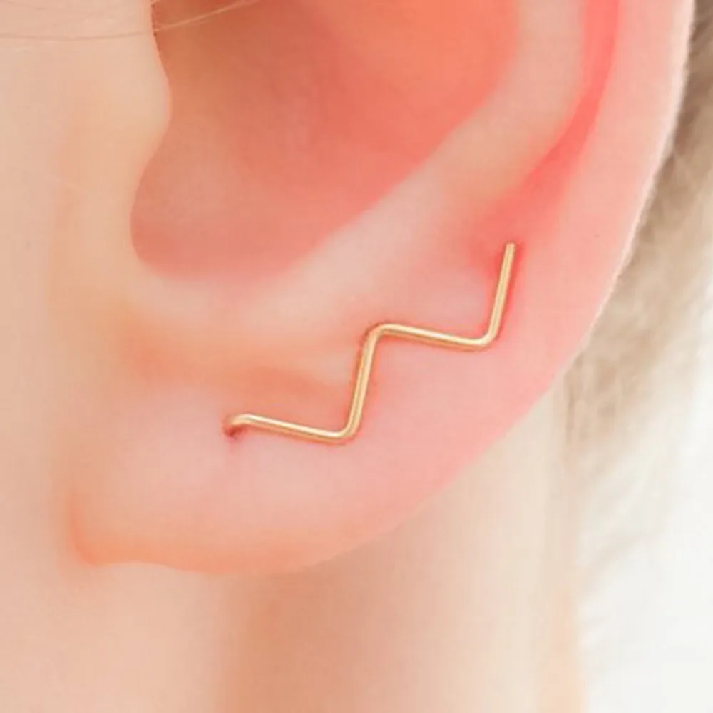 Ear Climber, Ear Crawler, Gold Ear Crawler, Ear Wrap ,Climber earring, Gold Studs, Gold Ear Cuff, Chevron Earrings, Ear Sweep