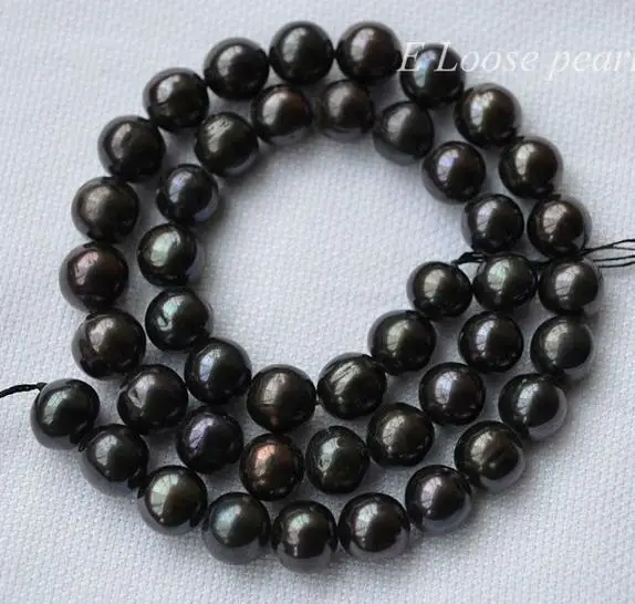 

Unique Pearls jewellery Store Real Freshwater Pearl Potato Loose Pearl Jewellery Black Color 8-9mm One Full Strand YLC1-65