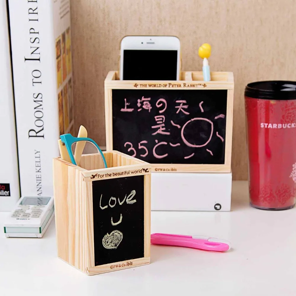 

OTHERHOUSE Wood Desktop Storage Box With Blackboard Tabletop Sundries Organization Stationery Box Pen Holder Home Office Storage