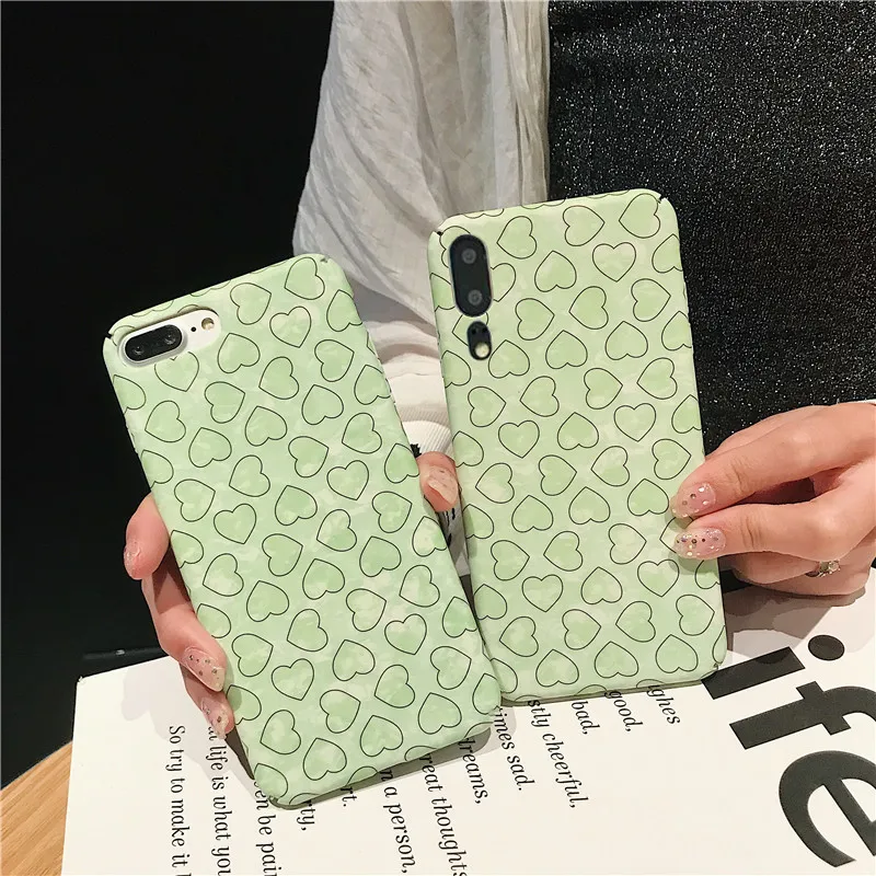 

Hard Cases For Huawei P20 P30 Mate 20 Pro Love heart green back PC cover For Honor 8X 9 10 Nova 3 3i 3e 4 4e back fundas