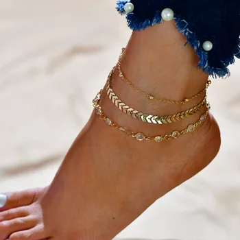 

3Pcs/lot Crystal Sequins Anklet Set For Women Beach Foot Jewelry Vintage Statement Anklets Boho Style Party Summer Jewelry