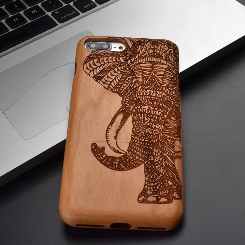 Lion and Elephant New Natural Wooden Skin Phone Case For iPhone 8 X 7 6 6S plus