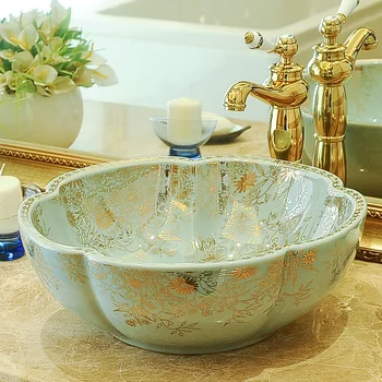 

Flower Decor Porcelain Wash Basin Ceramic Countertop Bathroom Sink bowl bathroom ceramic sinks