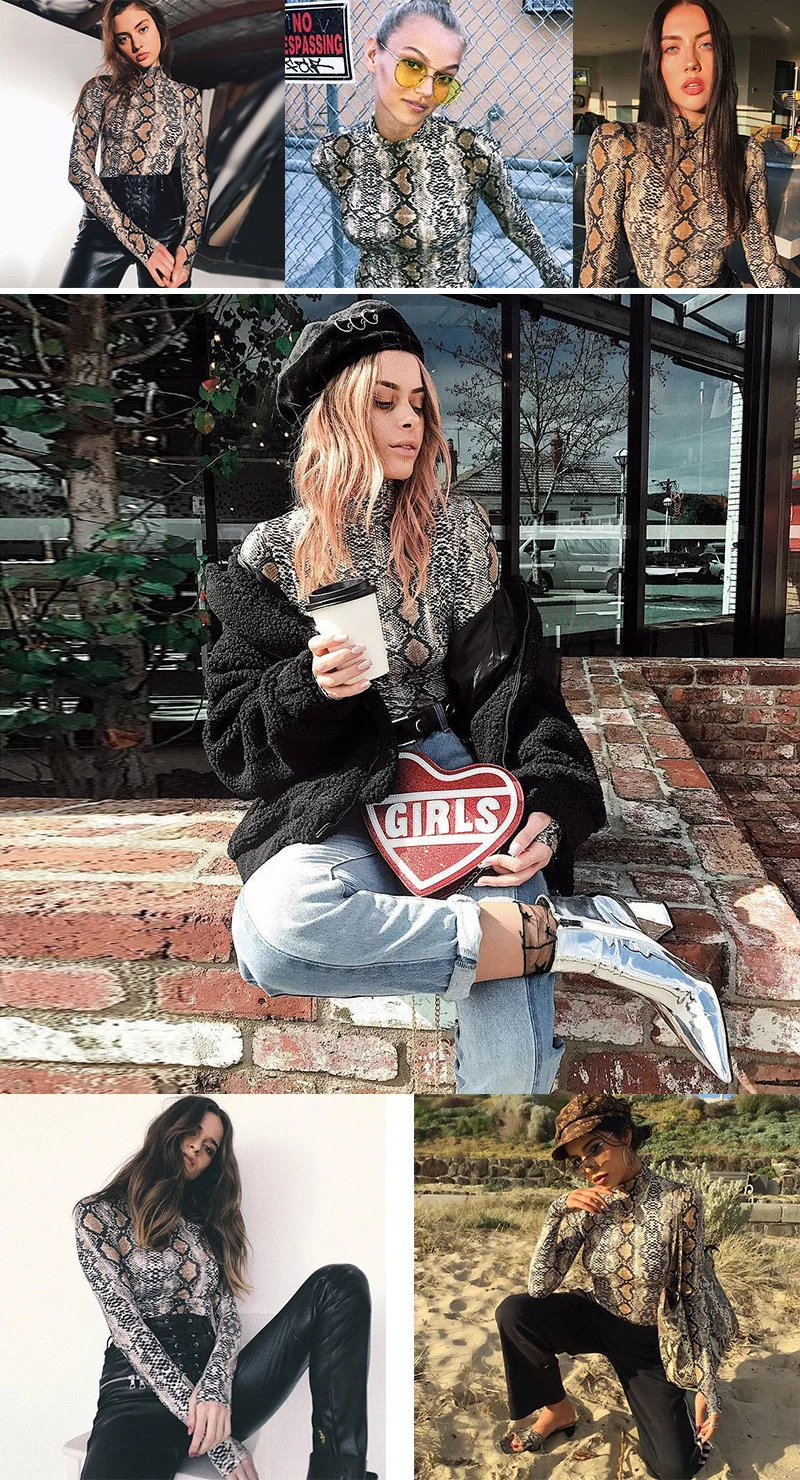 Women's Hot Snake Skin Print Bodysuit Model Show 1