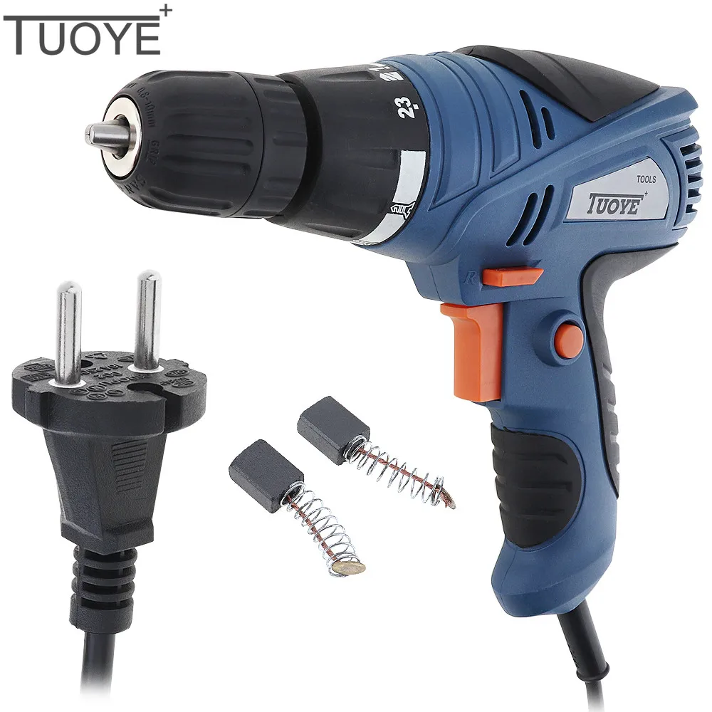 

TUOYE 300W Blue Multi-functional Electric Drill Screwdriver Power Tools with Rotation Adjustment Switch and 2pcs Carbon Brushes
