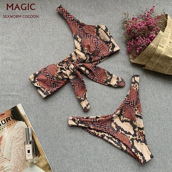 

Snake print Bikini Women Swimwear Push Up Swimsuit One Shoulder Brazilian Bikini Set Biquini Bathing Suit Beach Swimming Suit