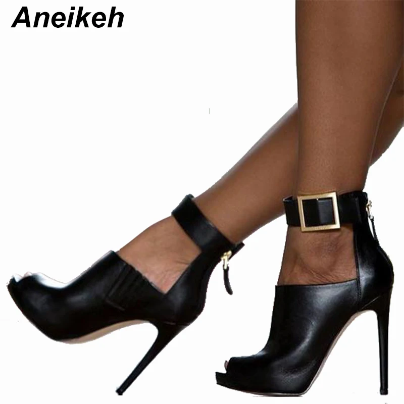 En Ligne Aneikeh Gladiateur Femmes Pompes Dames Sexy Boucle Sangle Romain Talons hauts À Bout Ouvert Sandales Parti Chaussures De Mariage Taille 35 40 noir