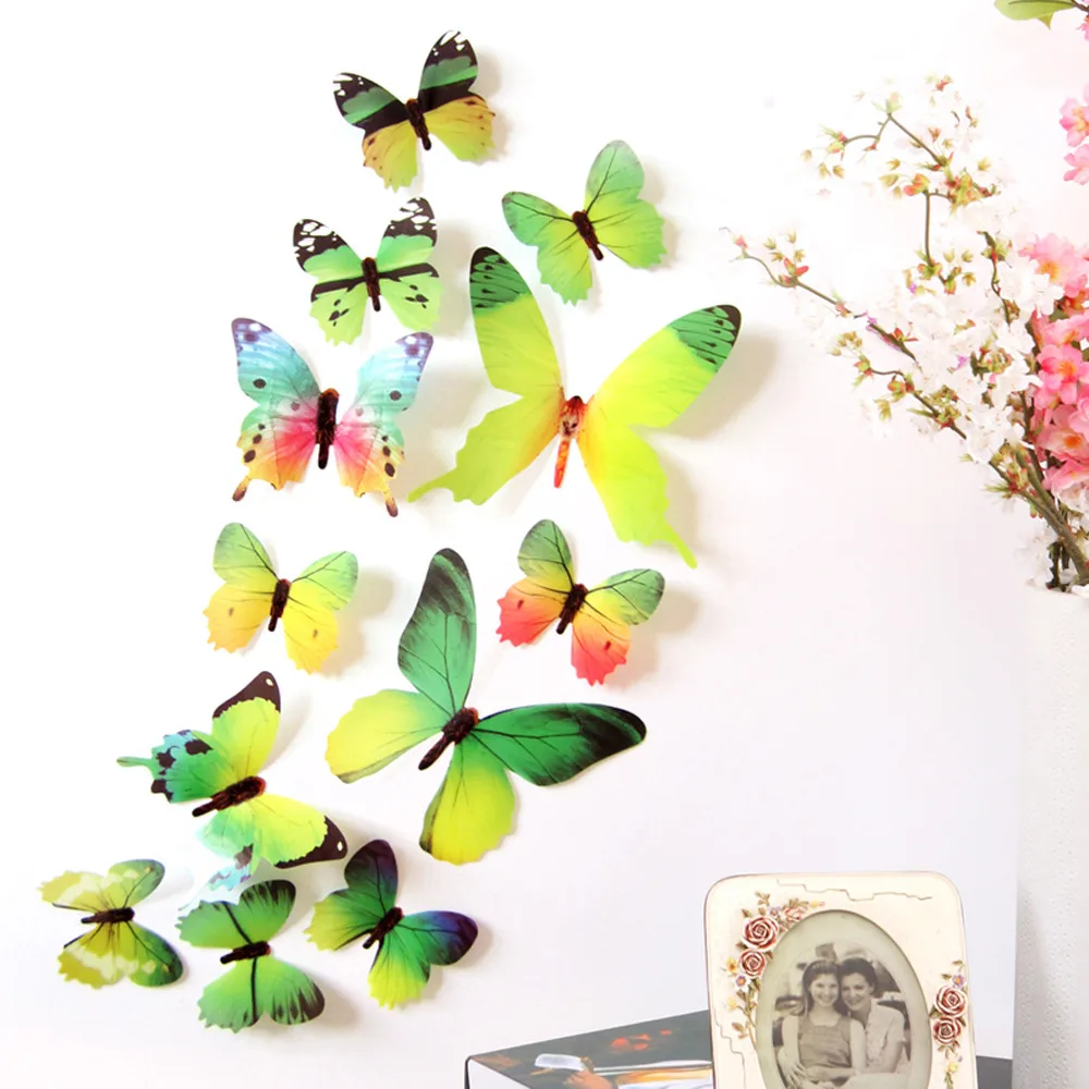 12 шт 3D ПВХ наклейки на стену бабочки магниты DIY магнитные для холодильника
