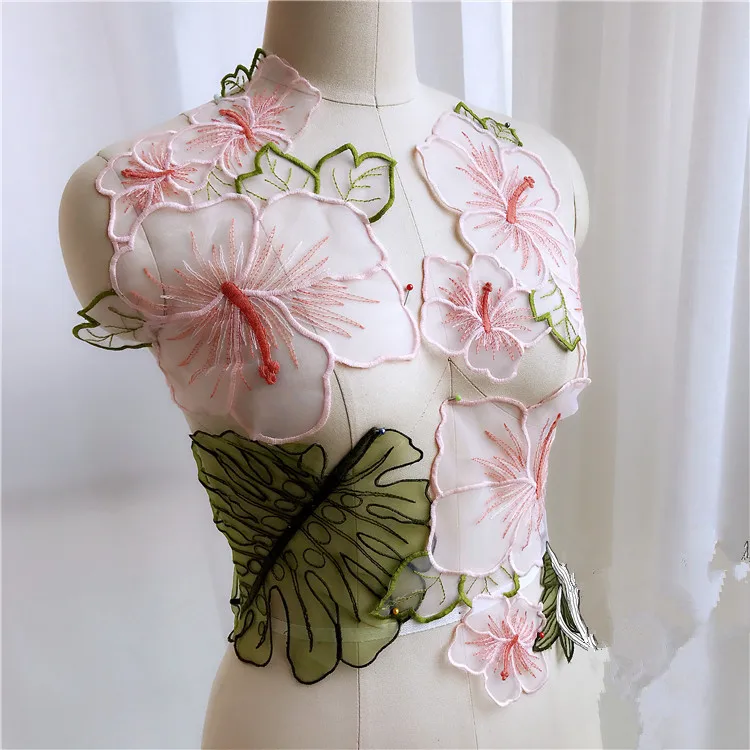 

1 Set Organza pink blue flower Patch Sewing-on Diy Embroidered Patches Motif Applique For Clothes Bags Stickers Accessories