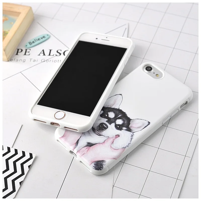 Portefeuille For iPhone X Case Cute Husky Cat Cartoon Patterned Slim Thin Silicone Case Cover For iPhone 10 8 Plus 7 6 6S Coque (7)