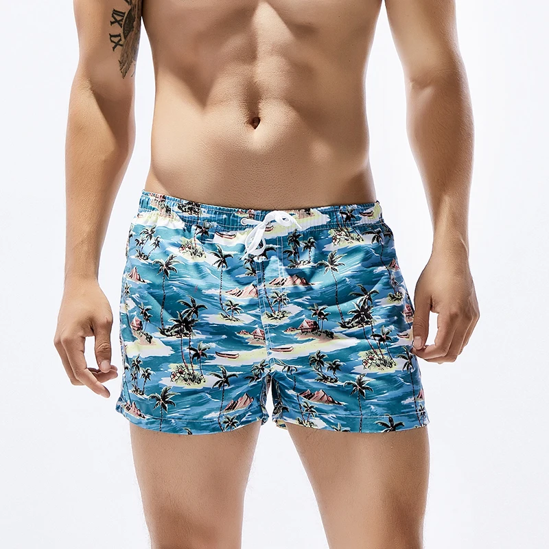Мужские шорты для плавания кокосовые деревья с принтом, быстро сохнет пляжные шорты полиэстер серфинг шорты летние тропические воллей купальные костюмы