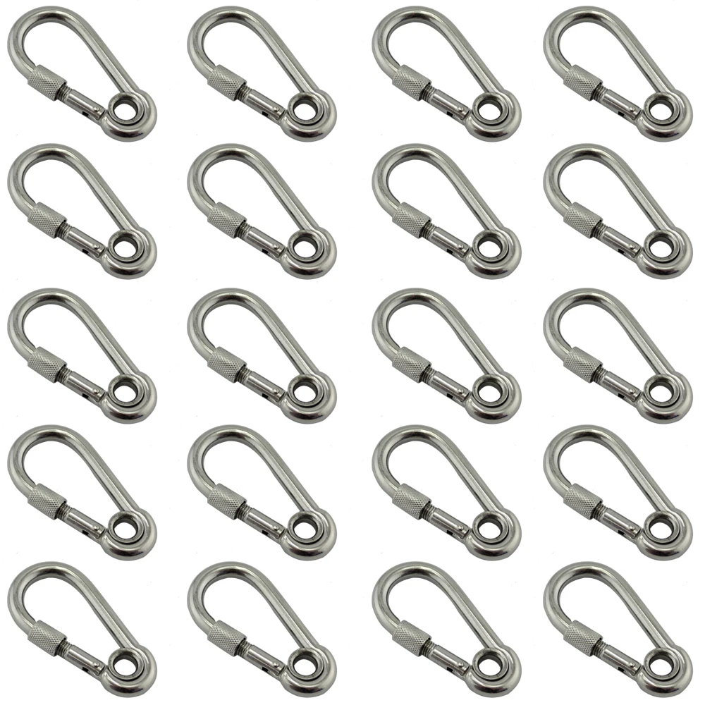 Stainless Nut Bolted Eyelet Snap Hook Carabiner SUS304 7*70mm DIN5299C Spring Snap Hooks with Safety Nut 20pcs