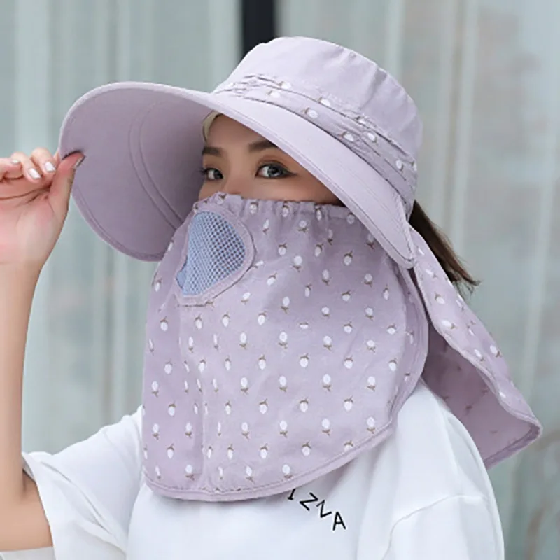 

Women Wide Brim Sun Hat UV Protection Beach Caps Summer Face Neck Mask Flap Boonie Hat Fishing Hiking Outdoor Sun Bucket Cap