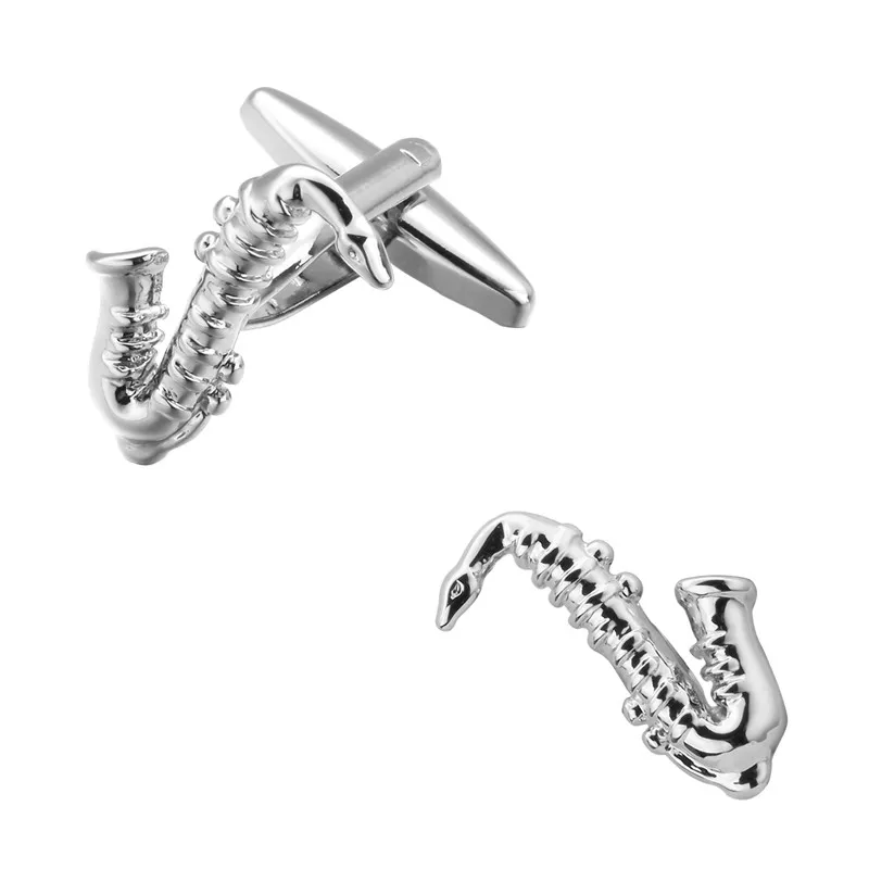 

Musical instruments Sax high quality Silver Cufflinks brass shirt cuff Cufflinks men's jewelry wholesale and retail