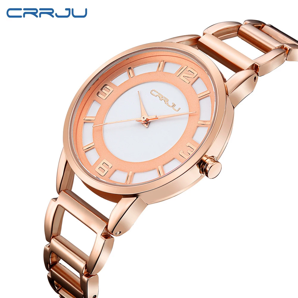 CRRJU новые модные серебряные женские часы из розового золота и стали Кварцевые часы с браслетом женские водонепроницаемые Роскошные наручные часы Relojes