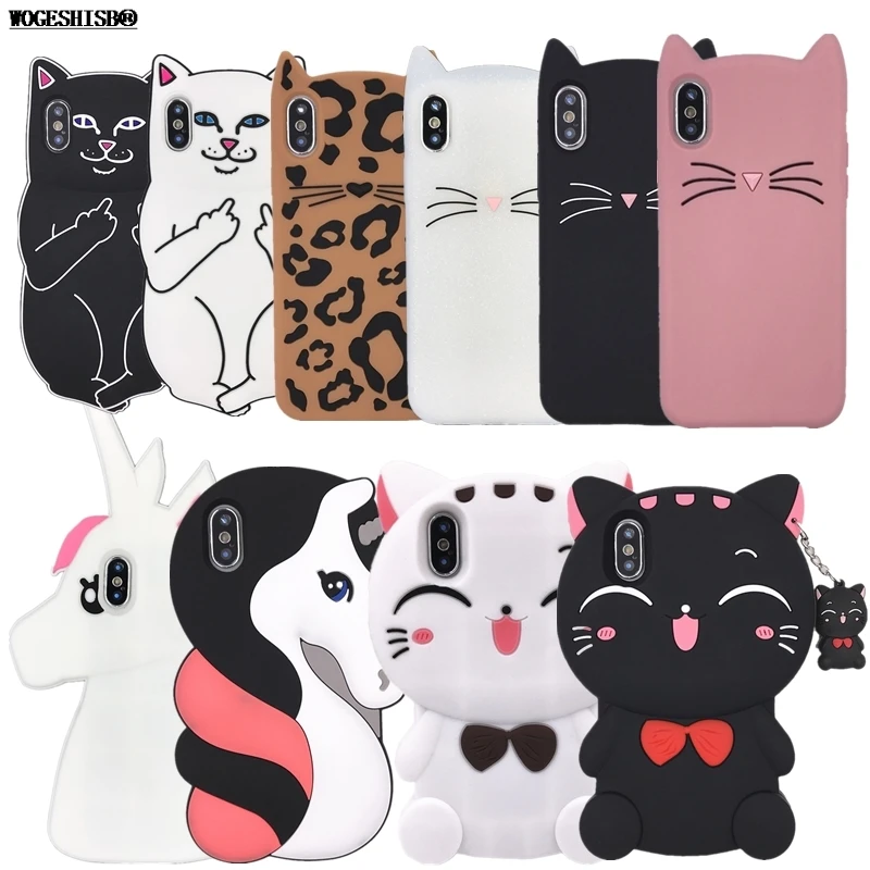 3D Cartoon Case for iPhone X Unicorn Cat Stitch Animals Pink Panther Soft Silicone Cover for iPhone SE 5 5S 6 6S 7 8 Plus Cases