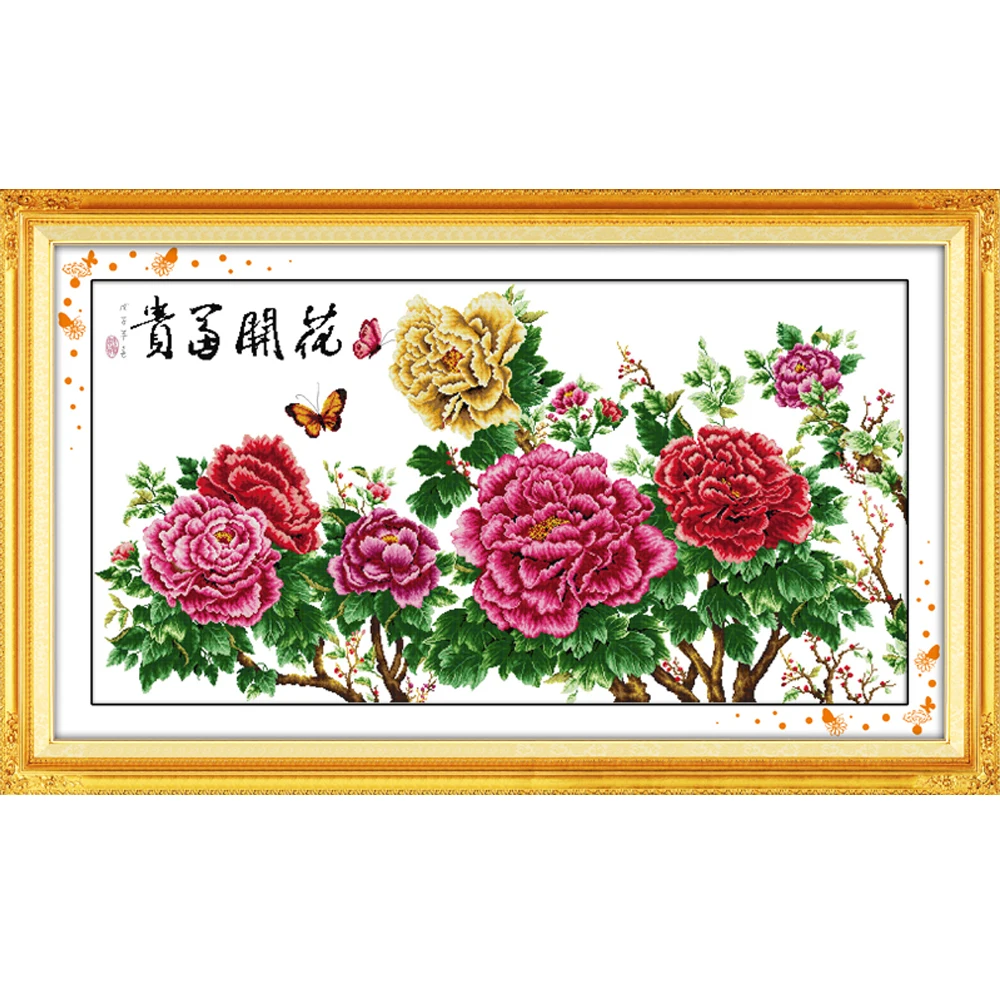 

Meaing Fortune Comes With Blooming Flowers Big Size Traditional Chinese Style Cross Stitch Kit Embroidery Counted Cross Stitch