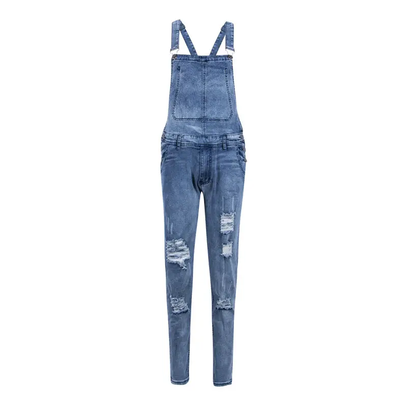 Модные Для Мужчин's Рваные джинсы комбинезоны Марка NEW Fashion Hi Street Distressed Denim Комбинезон для человека штаны с подтяжками Размеры S-XXXL - Цвет: Синий