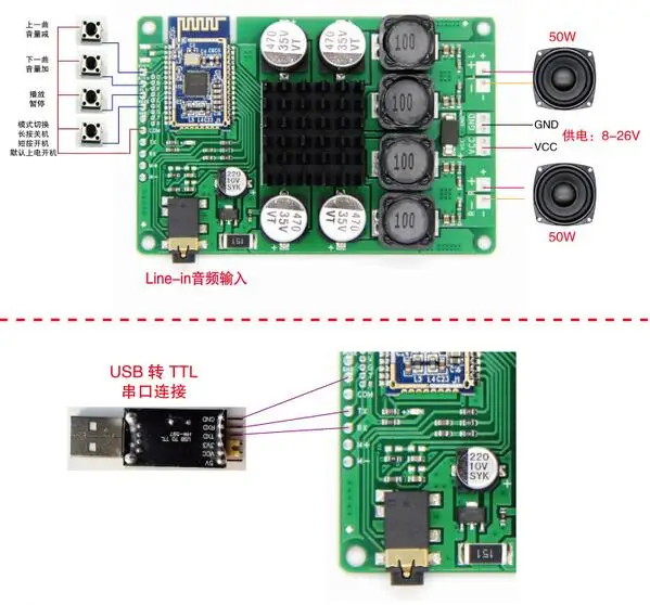 Bluetooth 5 0 приемник усилитель мощности плата 50 Вт + поддержка AUX стерео аудио вход