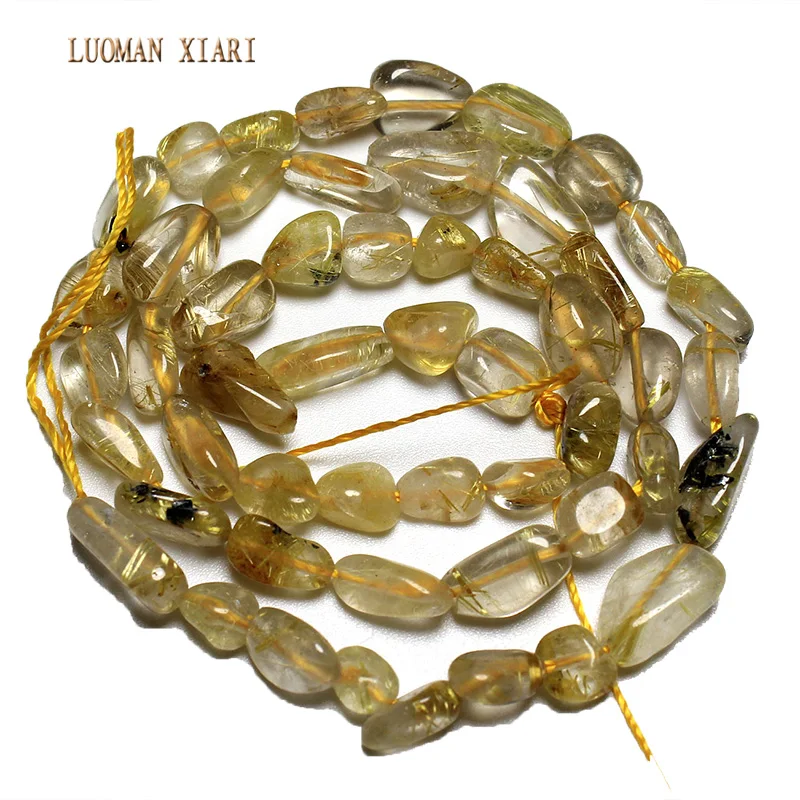 

Irregular Straight Hole Natural Rutilated Quartz Beads For Jewelry Making 5-8 mm DIY Bracelet Necklace Material Strand 15''