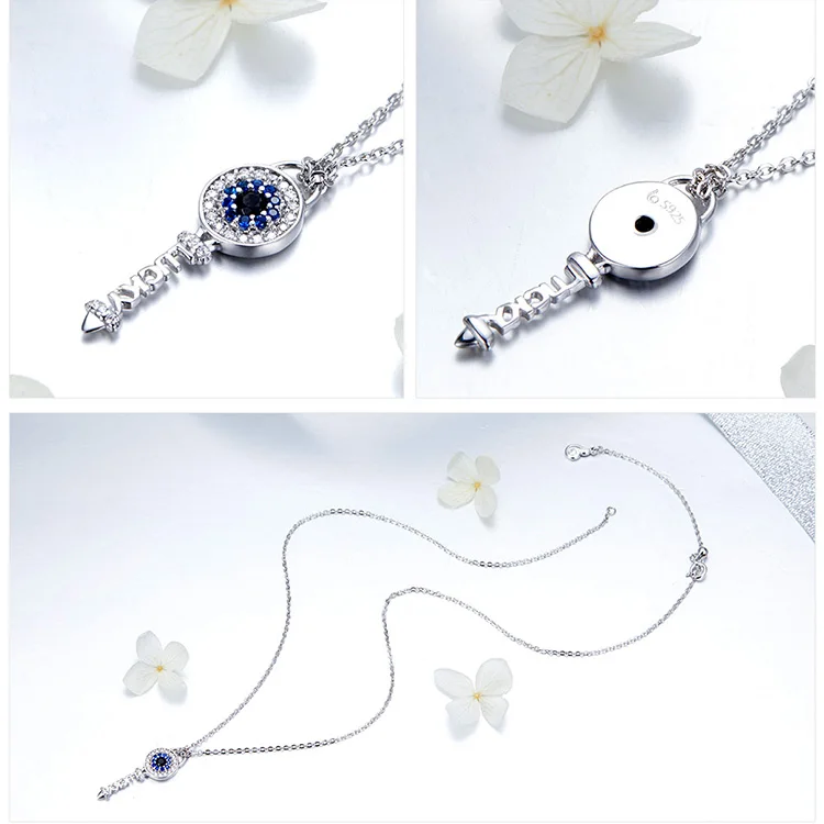 BAMOER подлинное 925 пробы Серебряное ожерелье с подвеской в виде ключа для женщин женское синее Кристальное ожерелье ювелирные изделия BSN013