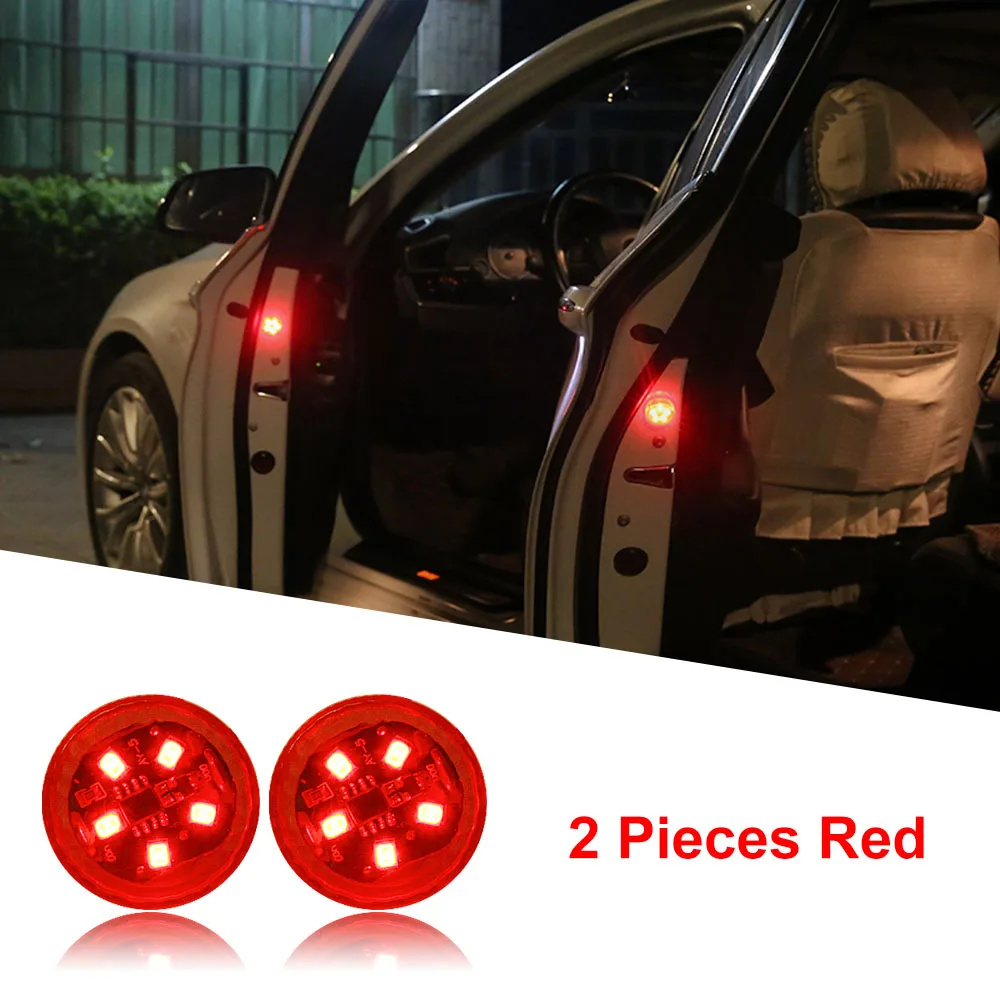 2 шт. светодиодный светильник для двери автомобиля, беспроводной магнитный индукционный стробоскоп, мигающий, анти-столкновения сзади Предупреждение ющие огни для открывания двери автомобиля - Испускаемый цвет: Красный