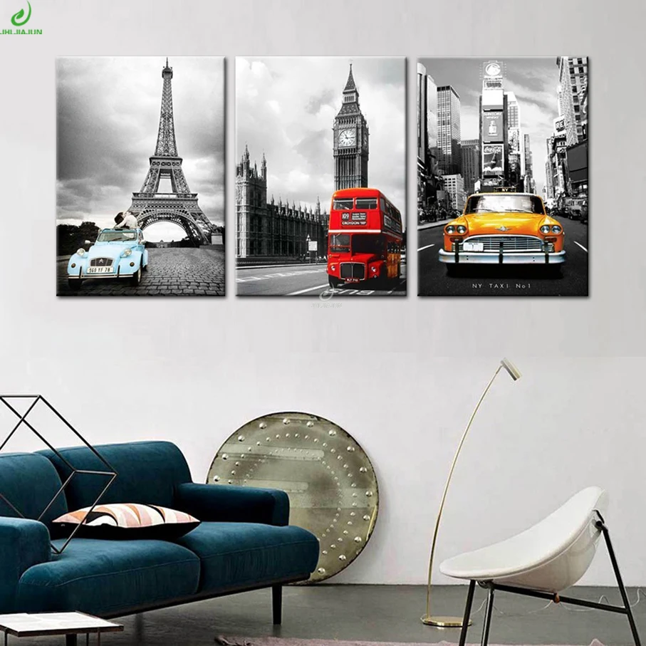 Wall Canvas Paintings Black And White Eiffel Tower Set 3 Pictures Poster Car Canvas Prints