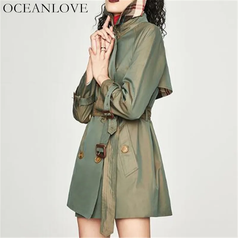 Green Femmes Oceanlove Hiver Breasted Coréenne Mince Double Tranchée Automne Turn Col Solide khaki Chic Vêtements Pour Manteau 10392 down Bouton GUzVSpqM