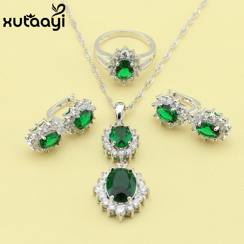 Superb Green Stones Silver Bridal Wedding Fashion Health Jewelry Set Earrings Necklace Pendant Rings | Украшения и аксессуары