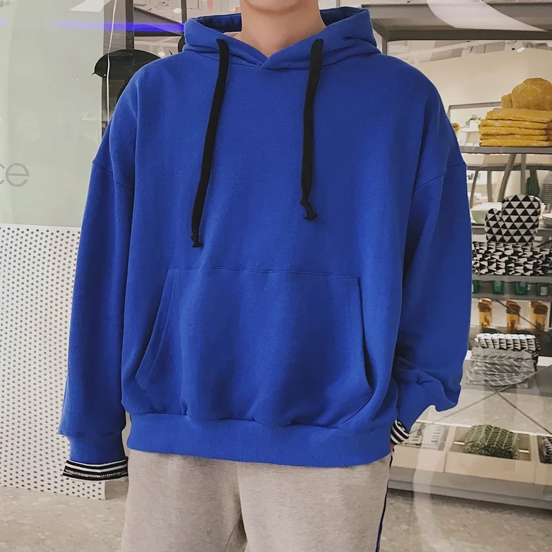 

Fashion 2019 Spring Streetwear Personality Kangaroo Pocket Stripe Split Cap Joint Behind Vented Sweatshirts Men Hoodies Male